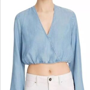 GUESS Denim Blue Long Sleeve Crop - Size S